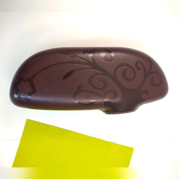 Koali Eyeglass Case Faux Brown Leather Neon Green Velvety Lining - Picture 2 of 10